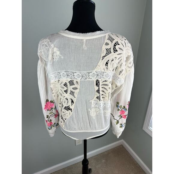 NWOT Free People Ivory Combo Making Harmony Embroidered Bodysuit Blouse- SML - Picture 8 of 10